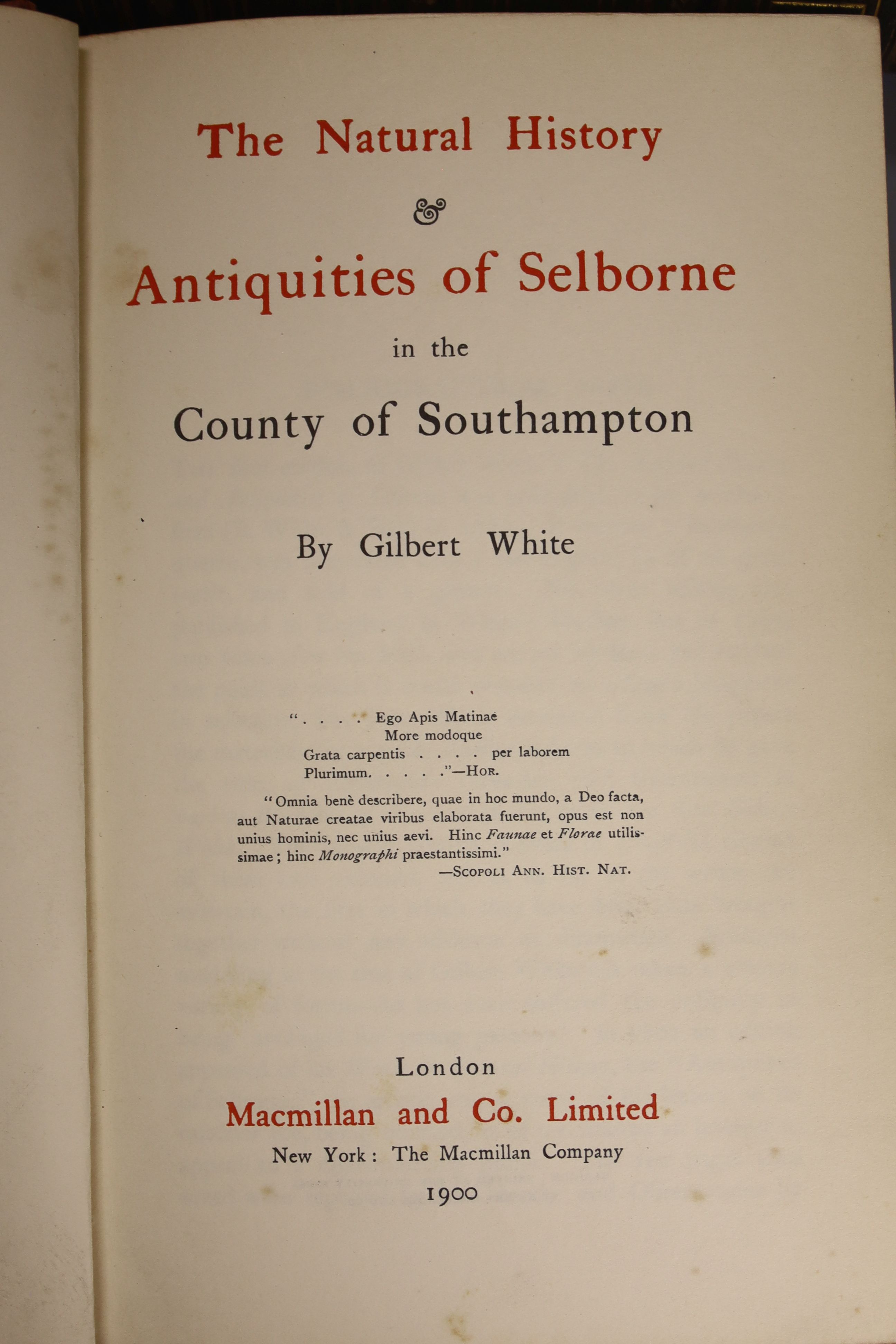 Instumenta Ecclesiastica, edited by the Ecclesiological late Cambridge Camden society, John van Voorst, London together with Gilbert White, Natural History and Antiquities of Selbourne in the county of Southampton, Macmi